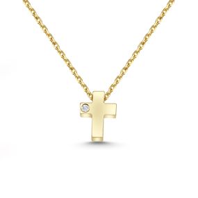 Lanț cu pandantiv mini-cruce din aur de 14K cu diamant