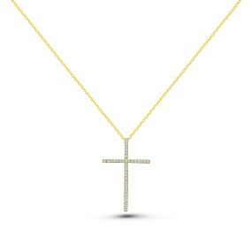 Pandantiv cruce din aur galben de 18K cu diamante (0,18 ct)