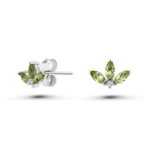 Cercei Peony Mini din aur de 18K cu trei peridote marchiză și diamante