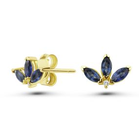 Cercei Peony din aur de 18K cu trei safire marchiză și diamante