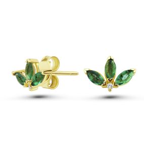 Cercei Peony din aur de 18K cu trei smaralde marchiză și diamante