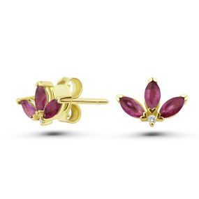 Cercei Peony din aur de 18K cu trei rubine marchiză și diamante