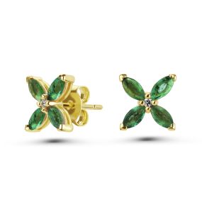 Cercei Daisy din aur de 18K cu smaralde marchiză și diamante