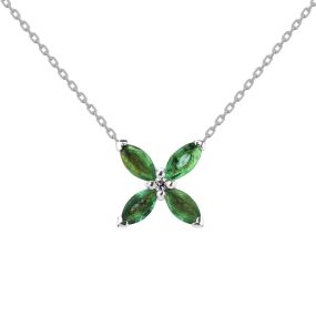 Colier Daisy din aur de 18K cu smaralde marchiză și diamante