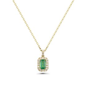 Lanț cu pandantiv Adriana din aur de 18K cu smarald cu tăietură emerald și diamante