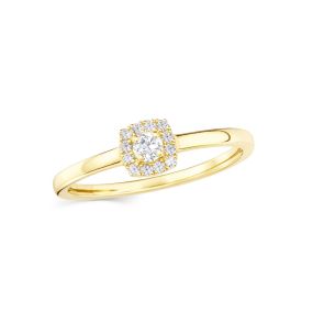 Inel pătrat din aur de 14K cu diamante rotunde (0,130 ct)