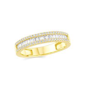 Inel semi-eternity din aur de 14K cu diamante baghetă rotunde (0,440 ct)