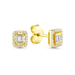 Cercei din aur de 14K cu diamante baghetă și rotunde (0,220 ct)