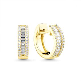Cercei rotunzi din aur de 14K cu diamante baghetă și rotunde (0,420 ct)