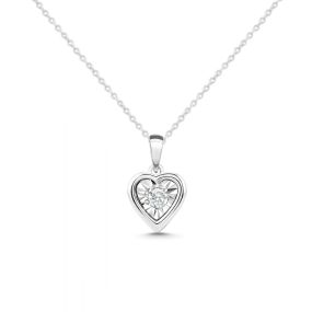 Pandantiv inimă din aur de 14K cu diamant cu montură de tip iluzie (0,030 ct)