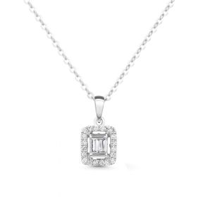 Pandantiv din aur de 14K cu diamante baghetă și rotunde (0,190 ct)