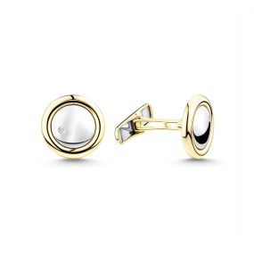 Butoni rotunzi din aur galben și alb de 14K cu pietre cubic zirconia