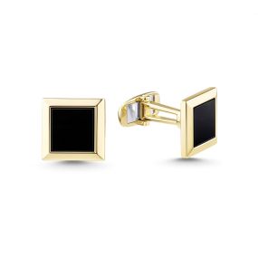 Butoni pătrați din aur galben de 14K cu onix