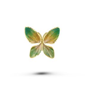 Broșă fluture din aur galben de 14K cu email verde