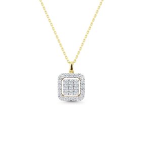 Pandantiv pătrat din aur de 14K cu diamante rotunde (0,110 ct)