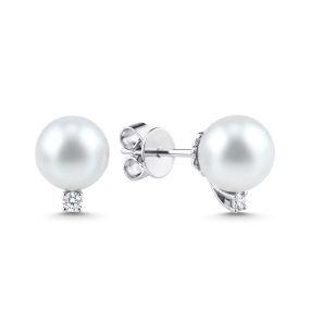 Cercei din aur alb de 18K cu perle și diamante