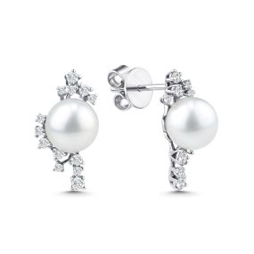 Cercei din aur alb de 18K cu perle și diamante