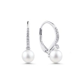 Cercei din aur alb de 18K cu perle și diamante