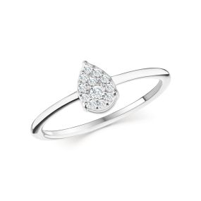 Inel în formă de lacrimă din aur alb de 14K cu diamante (0,07 ct)