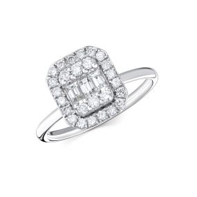 Inel din aur alb de 14K cu diamante baghetă și rotunde (0,600 ct)