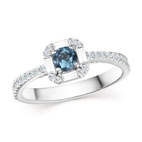 Inel în formă pătrată din aur alb de 14K cu topaz și diamante