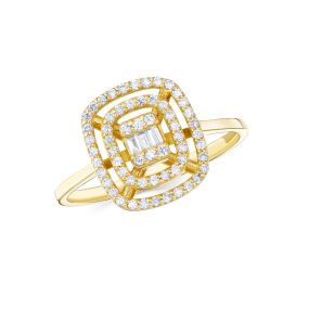 Inel din aur galben de 14K cu diamante baghetă și rotunde (0,270 ct)