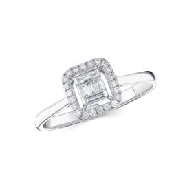 Inel din aur alb de 14K cu diamante baghetă și rotunde cu montură de tip iluzie (0,230 ct)