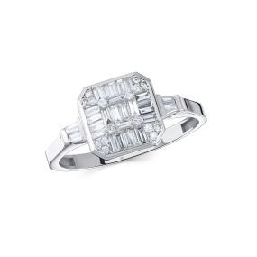 Inel din aur alb de 14K cu diamante baghetă și rotunde cu montură de tip iluzie (0,400 ct)