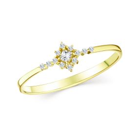 Inel din aur de 14K cu diamant cu tăietură princess și diamante rotunde (0,09 ct)
