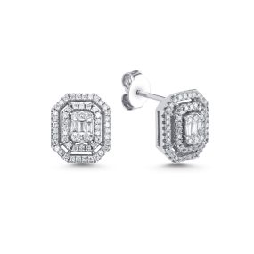 Cercei din aur alb de 14K cu diamante baghetă și rotunde (0,530 ct)