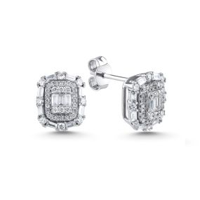 Cercei din aur alb de 14K cu diamante baghetă și rotunde (0,780 ct)