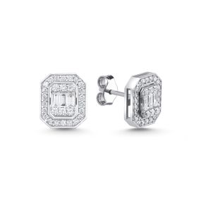 Cercei din aur alb de 14K cu diamante baghetă și rotunde (0,340 ct)