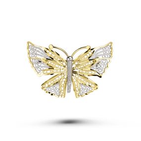 Broșă fluture din aur galben de 14K cu rodiu alb