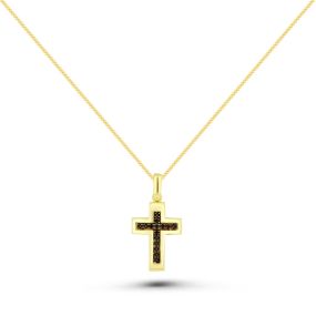 Pandantiv cruce din aur galben de 14K cu spinel negru