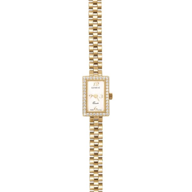 Ceas din aur galben de 14K cu cadran dreptunghiular cu pietre cubic zirconia