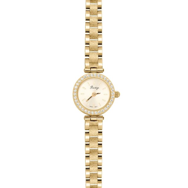 Ceas din aur galben de 14K cu cadran rotund cu pietre cubic zirconia