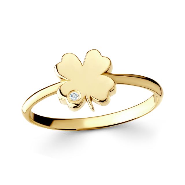 Inel trifoi din aur de 14K cu diamant (0,01 ct)