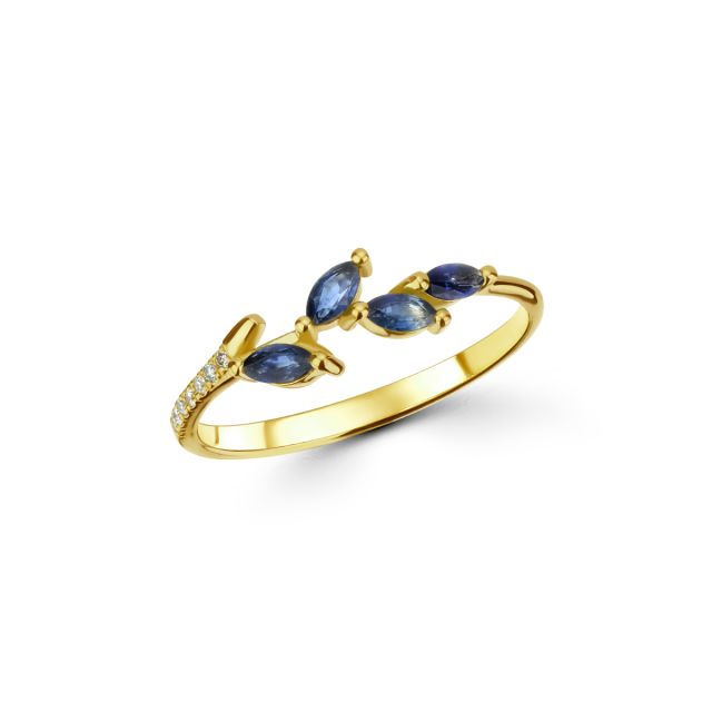 Inel Freesia din aur de 18K cu safire marchiză și diamante