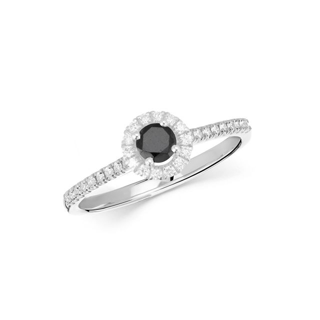 Inel Valentina din aur de 18K cu diamant negru si diamante incolore