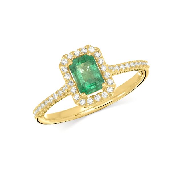 Inel Adriana Maxi din aur de 18K cu smarald cu tăietură emerald și diamante