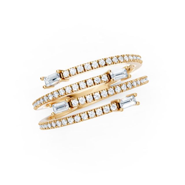 Inel din aur de 18K cu diamante baghetă și rotunde (0,488 ct)