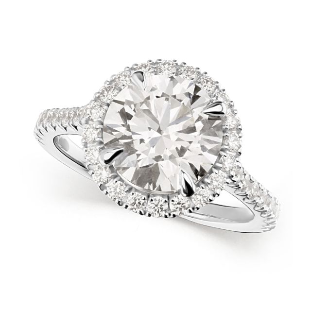 Inel din aur alb de 18K cu diamante rotunde create în laborator (3,030 ct, Certificat IGI)