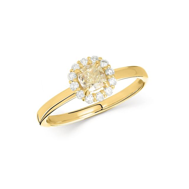 Inel floral din aur de 18K cu diamant cu tăietură cushion (0,690 ct)