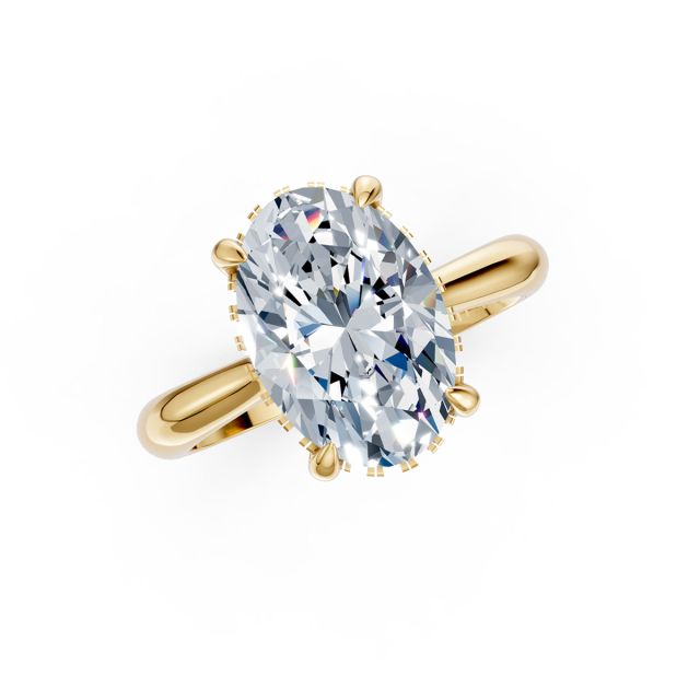 Inel din aur galben de 18K cu diamant oval creat în laborator și diamante rotunde ascunse create în laborator (2,660 ct, Certificat IGI)