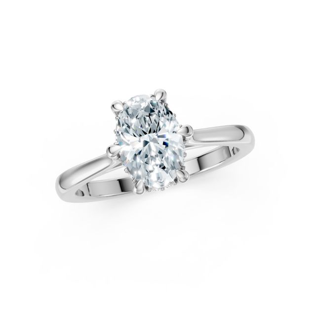 Inel din aur alb de 18K cu diamant oval creat în laborator și diamante rotunde ascunse create în laborator (1,120 ct, Certificat IGI)