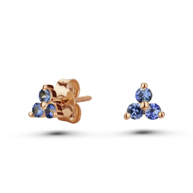Cercei Forget-Me-Not Mini din aur roz de 18K cu trei safire albastru deschis