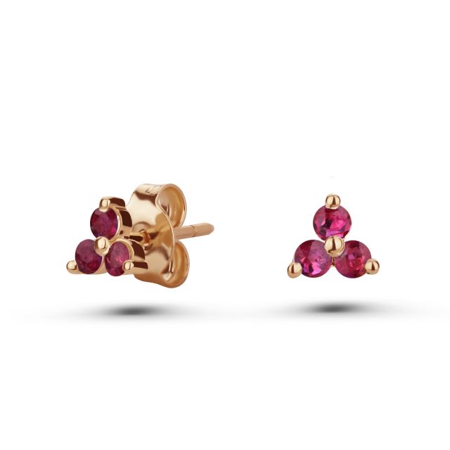 Cercei Forget-Me-Not Mini din aur roz de 18K cu trei rubine
