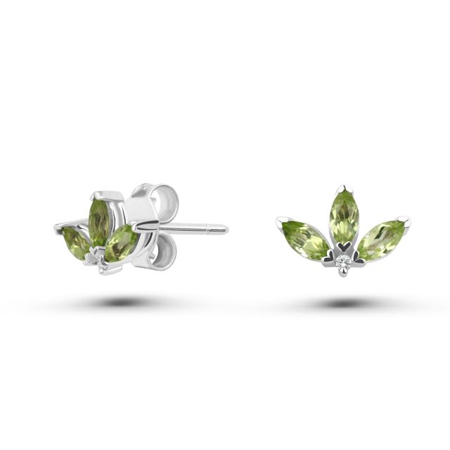 Cercei Peony Mini din aur de 18K cu trei peridote marchiză și diamante