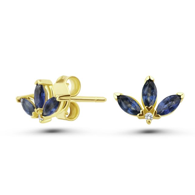 Cercei Peony din aur de 18K cu trei safire marchiză și diamante