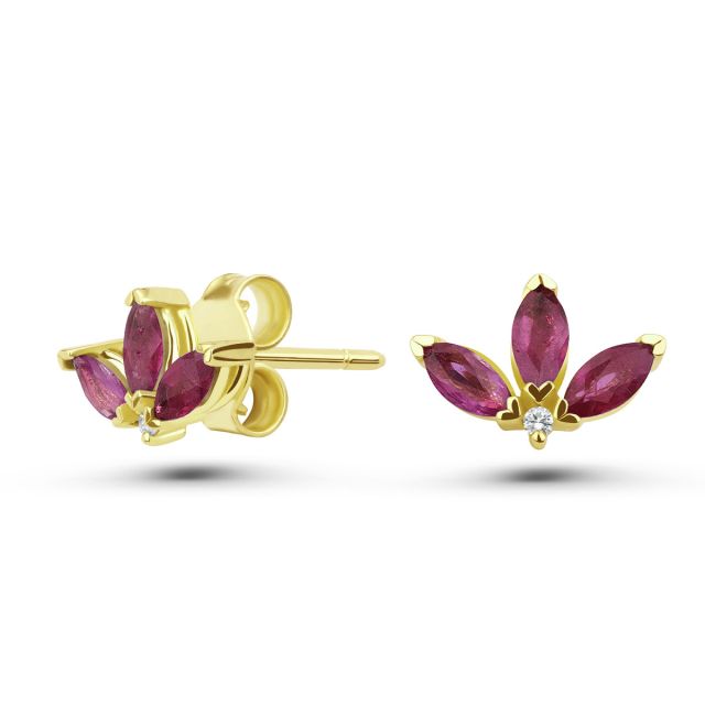 Cercei Peony din aur de 18K cu trei rubine marchiză și diamante